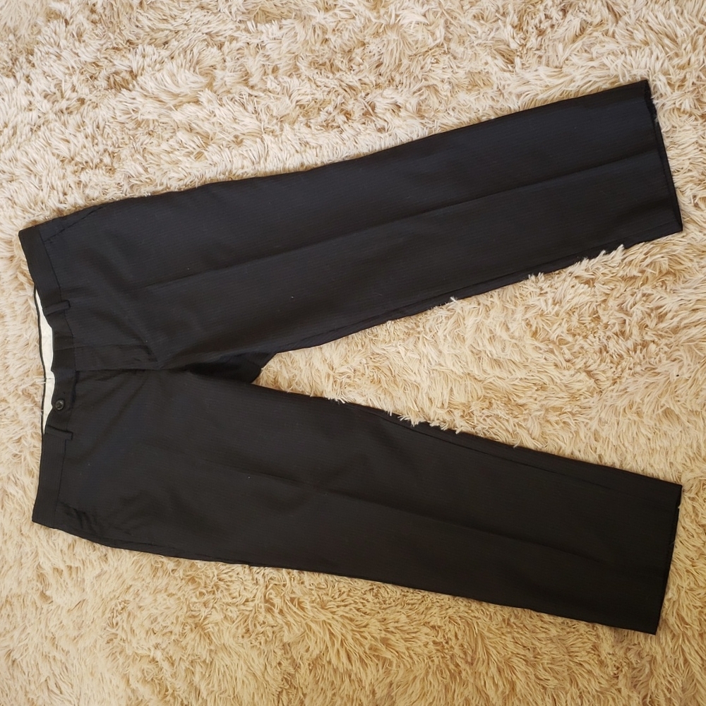 Mens cropped dress pants, straight fit, pin stripe, flat front